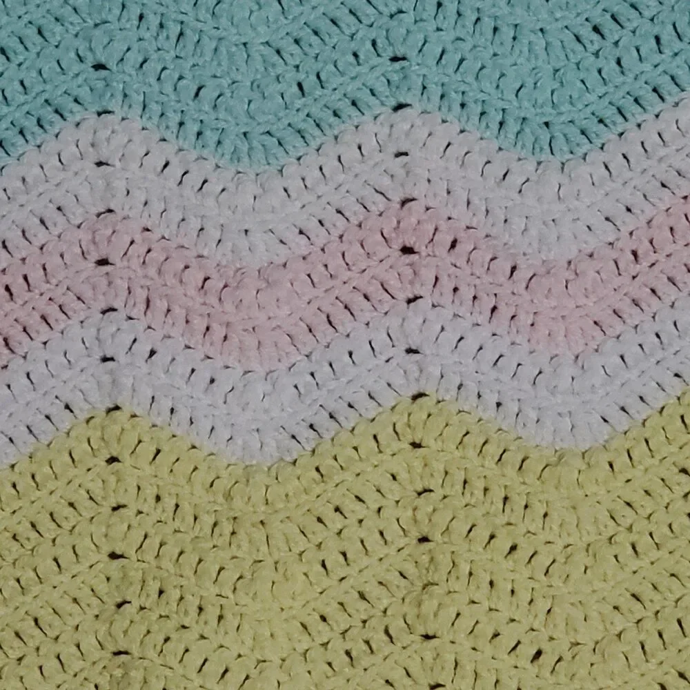 Handmade Crochet Chevron Ripple Baby Blanket Lap Afghan Multicolor With Fringe